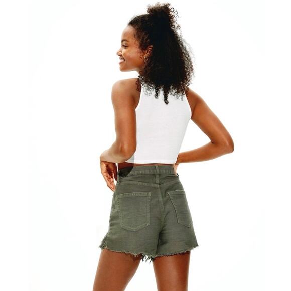 American Eagle Green Highest Rise Distressed Mom Shorts - Picture 7 of 11